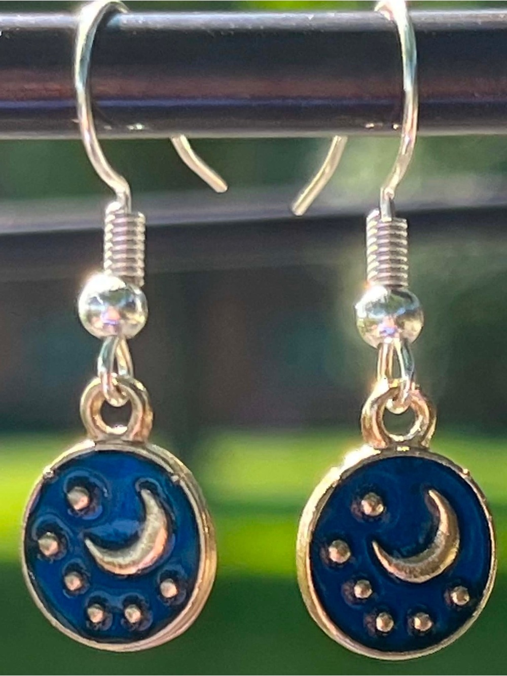 Silver mini Moon & Star Navy Blue Enamel Drop Earrings